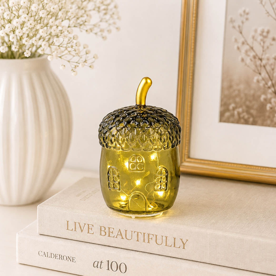 Small Green Glass LED Acorn