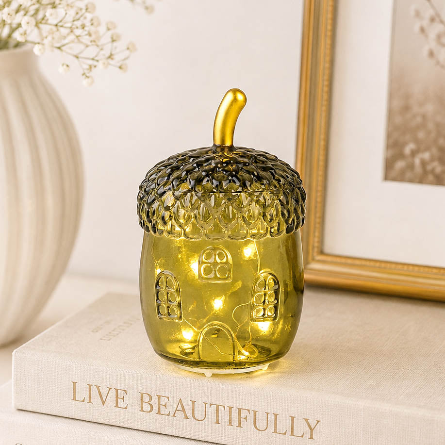 Small Green Glass LED Acorn