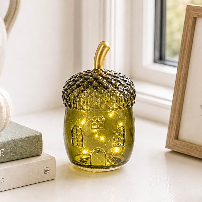 Small Green Glass LED Acorn