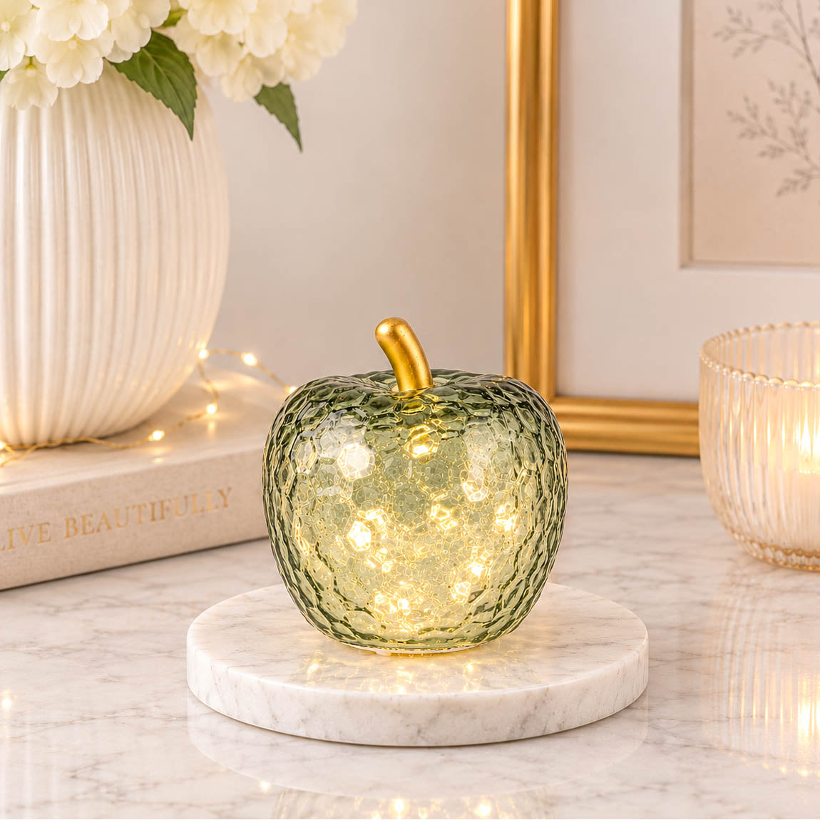 Small Green Textured Glass LED Apple