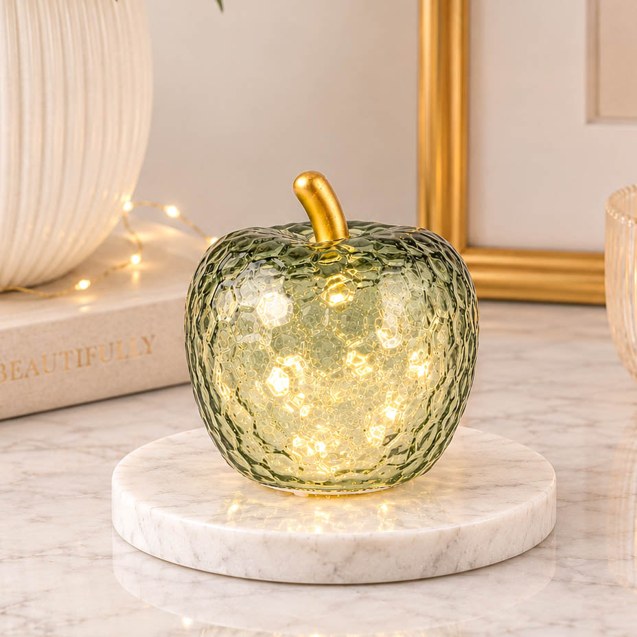 Small Green Textured Glass LED Apple