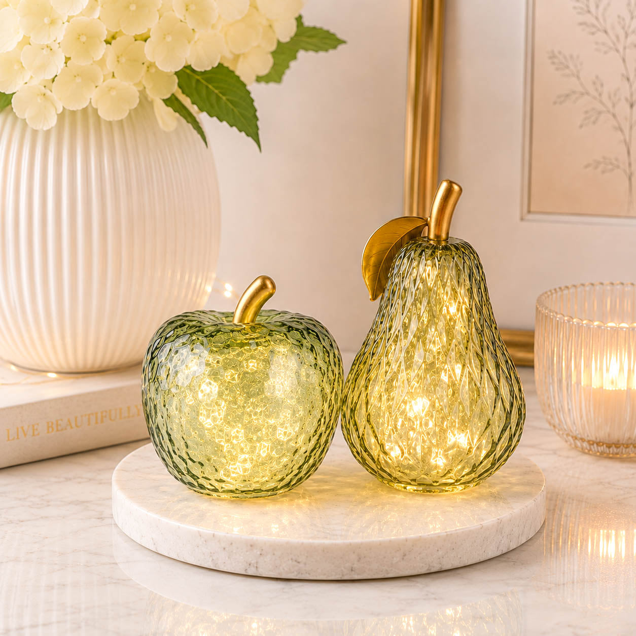 Small Green Textured Glass LED Apple