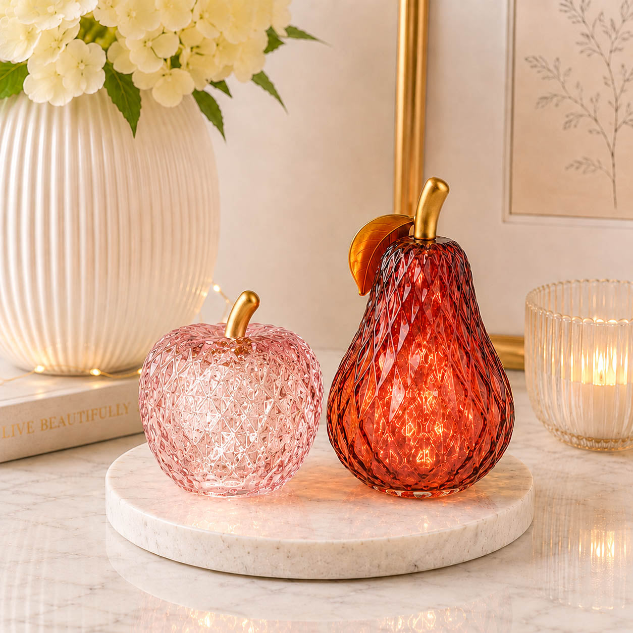 Small Red Textured Glass LED Pear