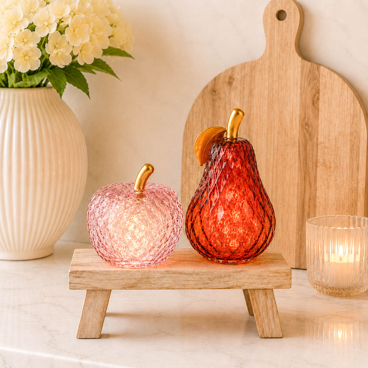 Small Red Textured Glass LED Pear