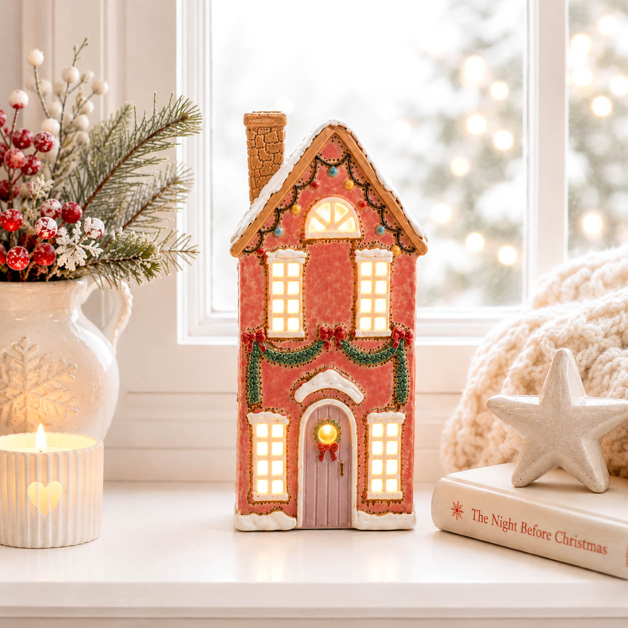 Pink Festive Garland Tealight House