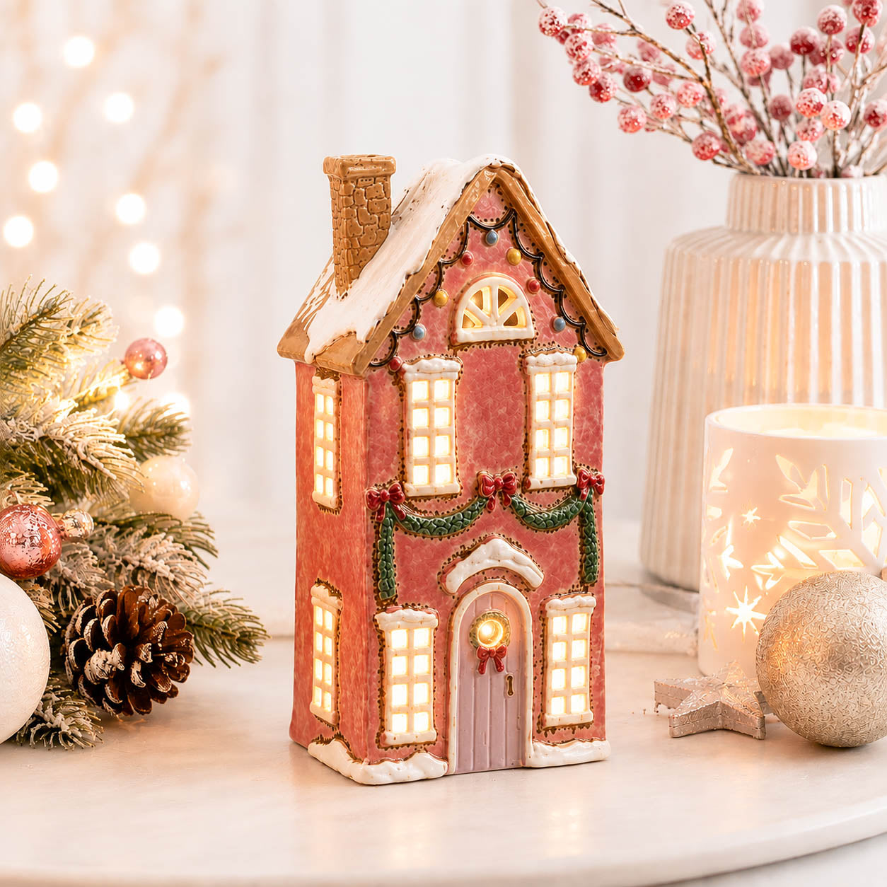 Pink Festive Garland Tealight House