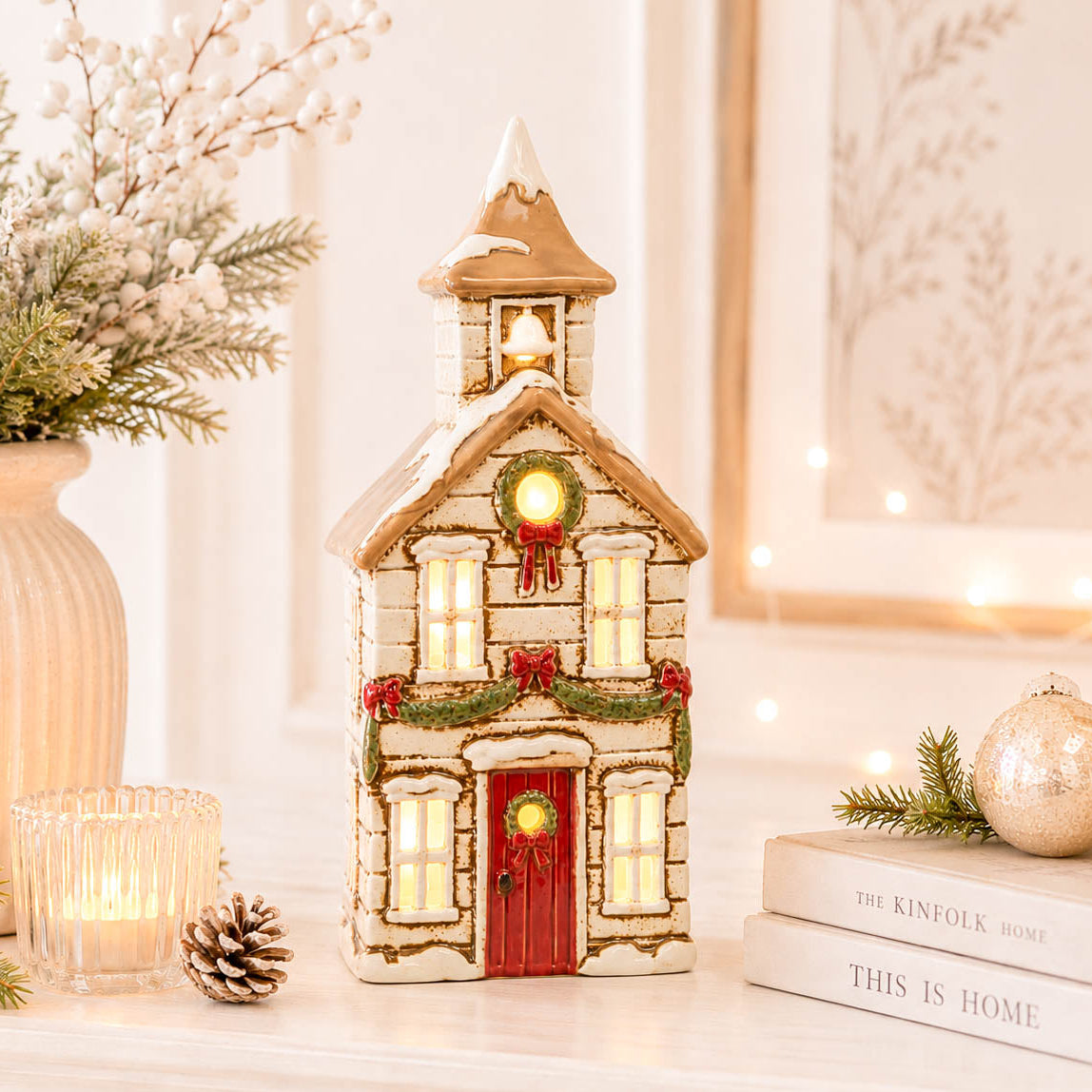 Cream Bell Tower Festive Tealight House