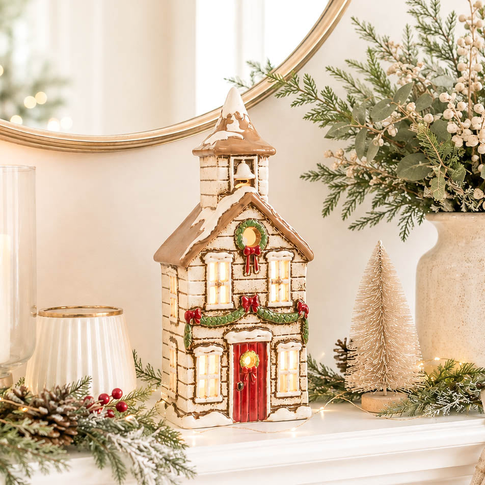 Cream Bell Tower Festive Tealight House