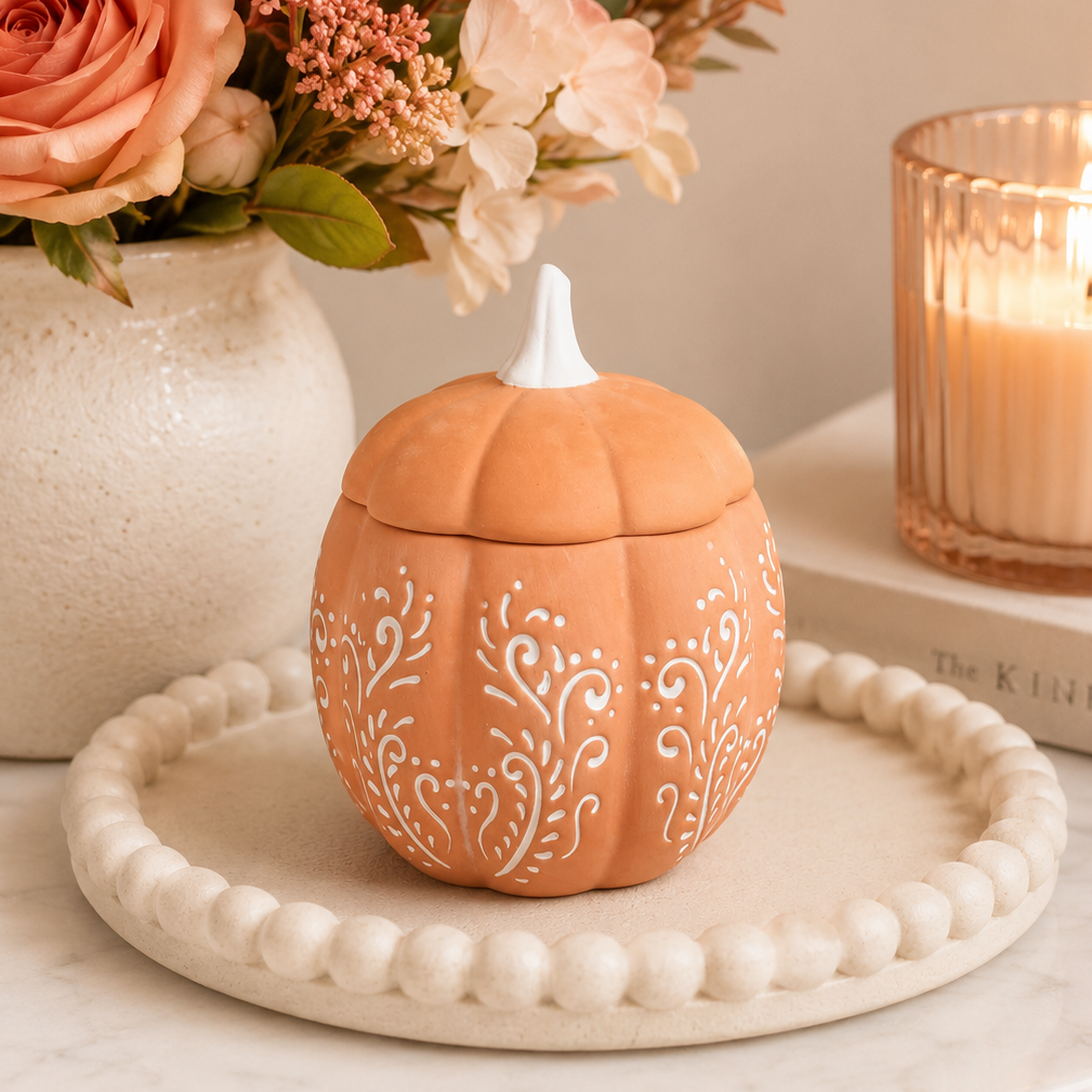Floral Pumpkin Ceramic Candle