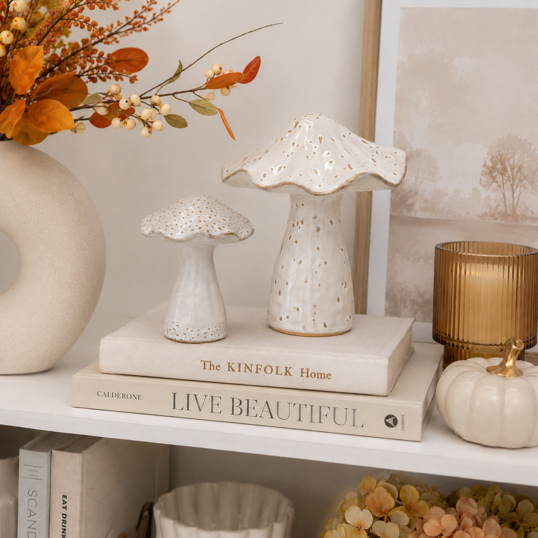 Natural Stone Glazed Speckled Mushroom Ornament