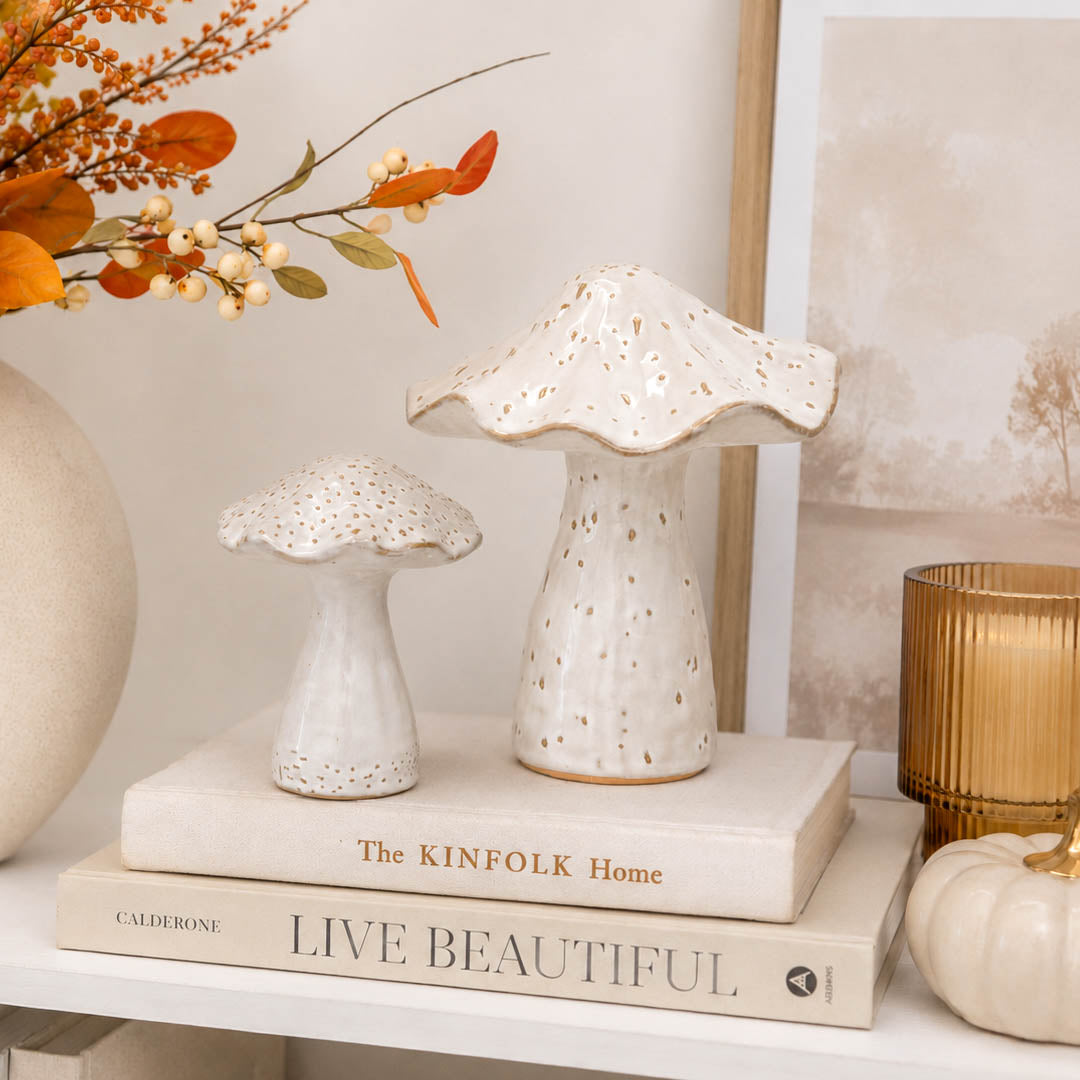 Natural Stone Glazed Speckled Mushroom Ornament
