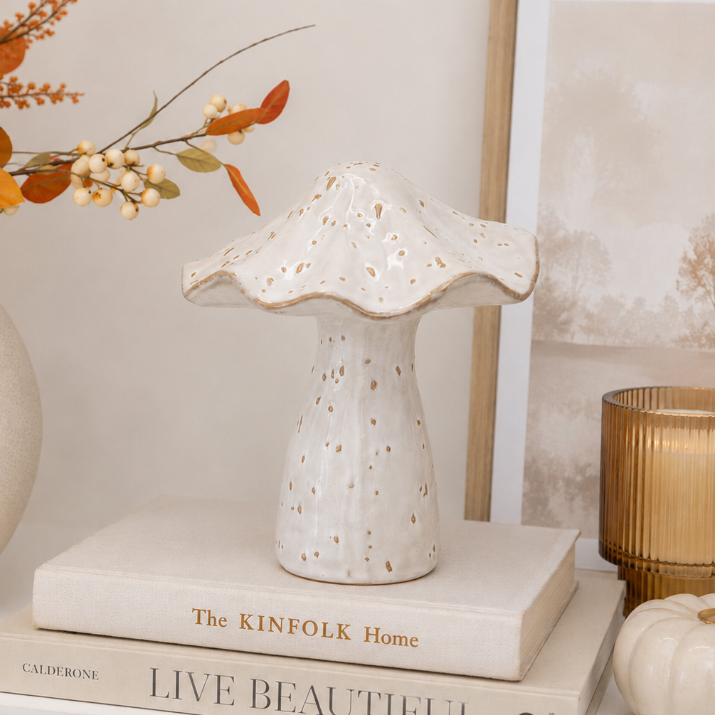 Natural Stone Glazed Speckled Mushroom Ornament