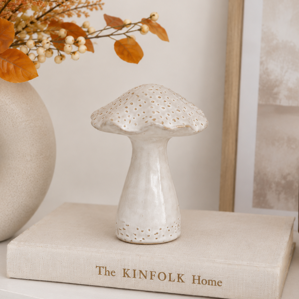 Natural Stone Glazed Speckled Mushroom Ornament