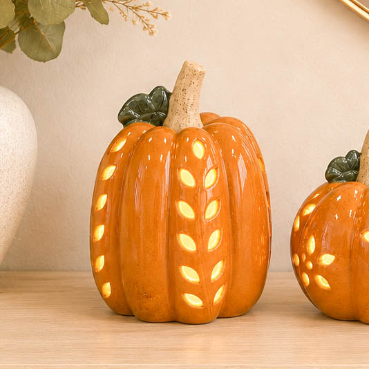 Orange LED Pumpkin with Open Pattern Detail