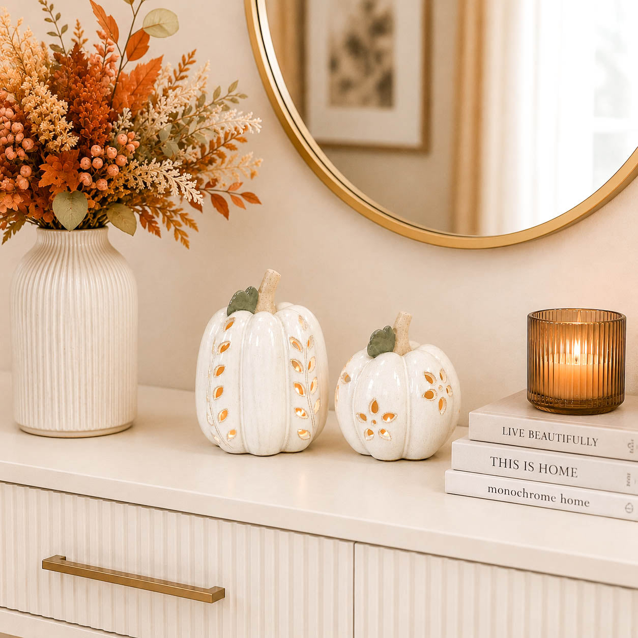 White LED Pumpkin with Open Pattern Detail