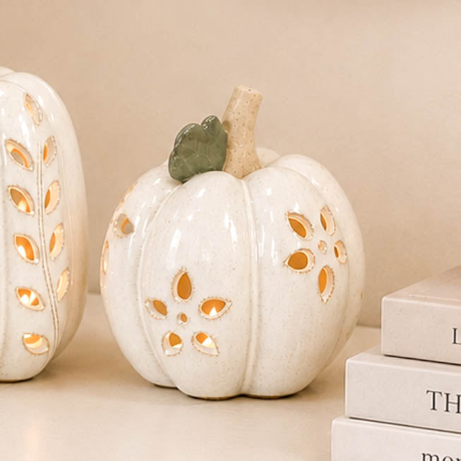 White LED Pumpkin with Open Pattern Detail