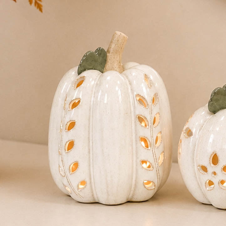 White LED Pumpkin with Open Pattern Detail