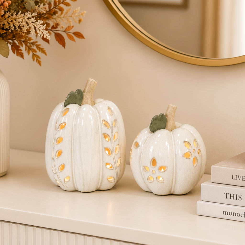 White LED Pumpkin with Open Pattern Detail