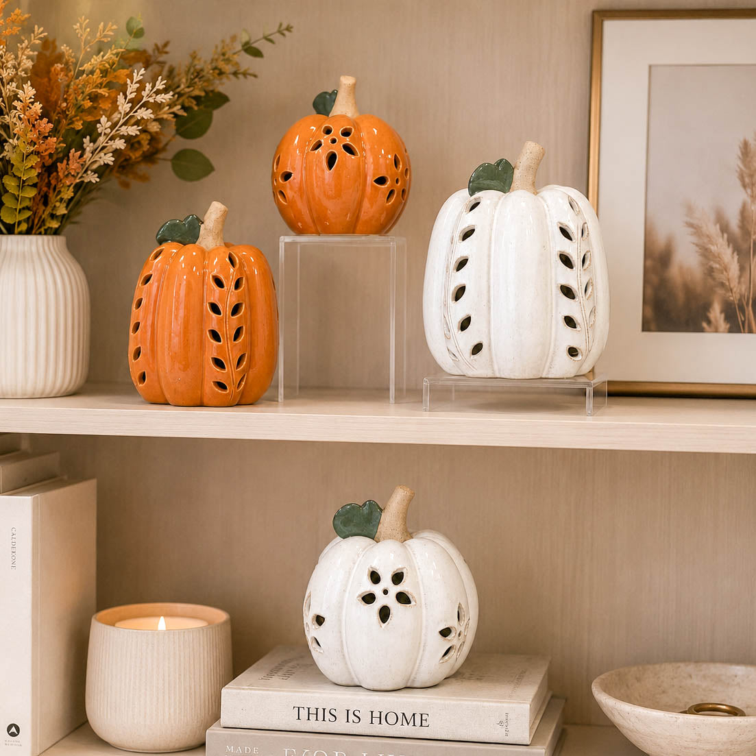 White LED Pumpkin with Open Pattern Detail