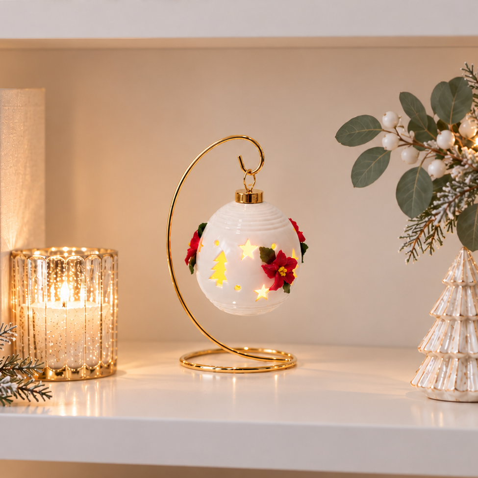 Festive Hanging Bauble on Metal Stand