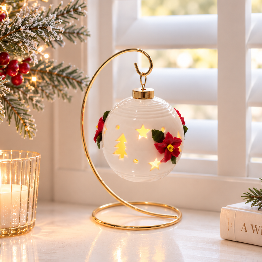 Festive Hanging Bauble on Metal Stand