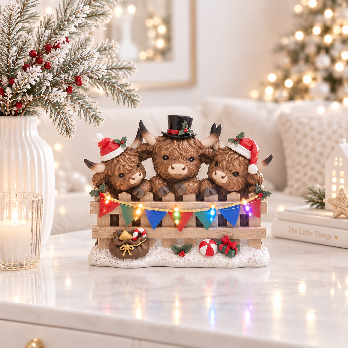 Christmas Highland Cow Trio LED Ornament