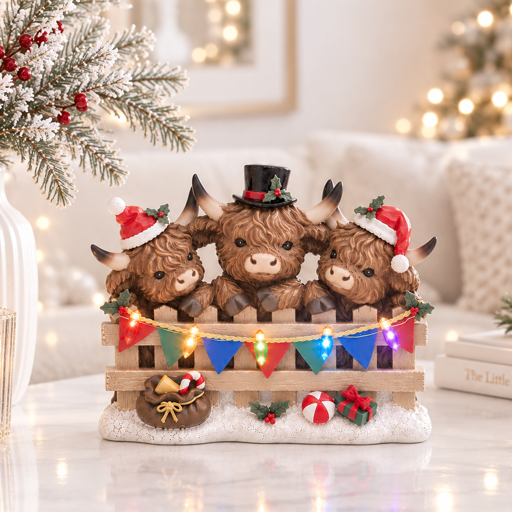 Christmas Highland Cow Trio LED Ornament