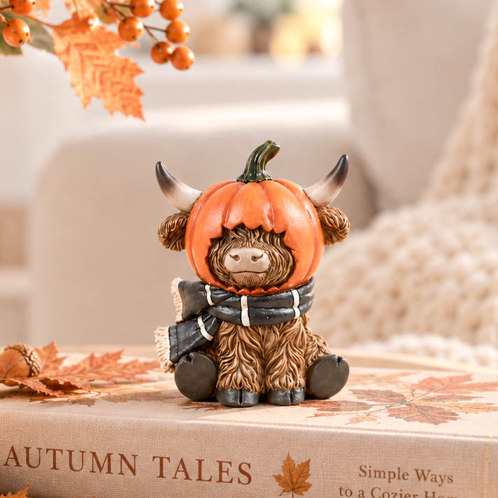 Small Highland Cow in Pumpkin Hat