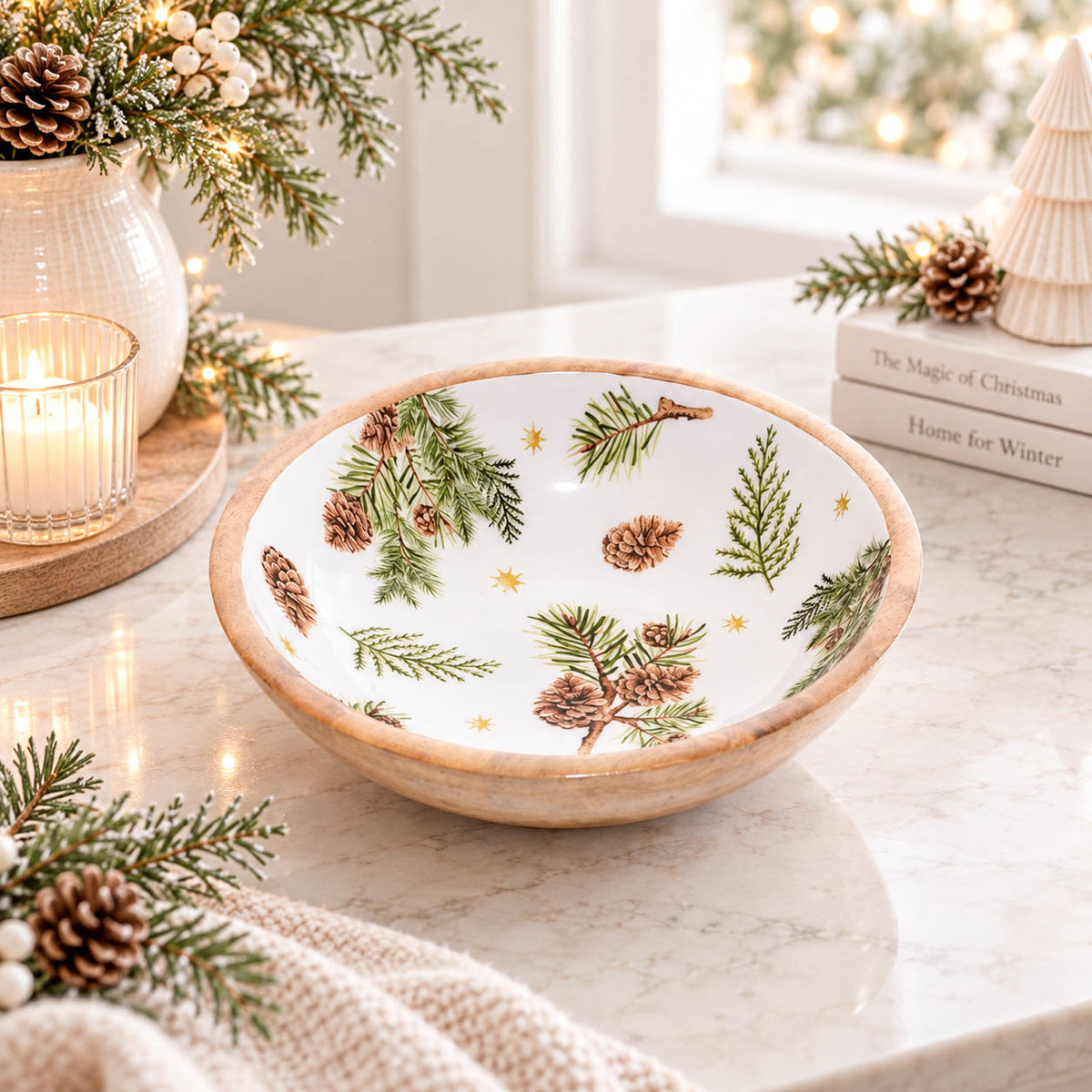 Fir &amp; Pinecone Mango Wood Bowl