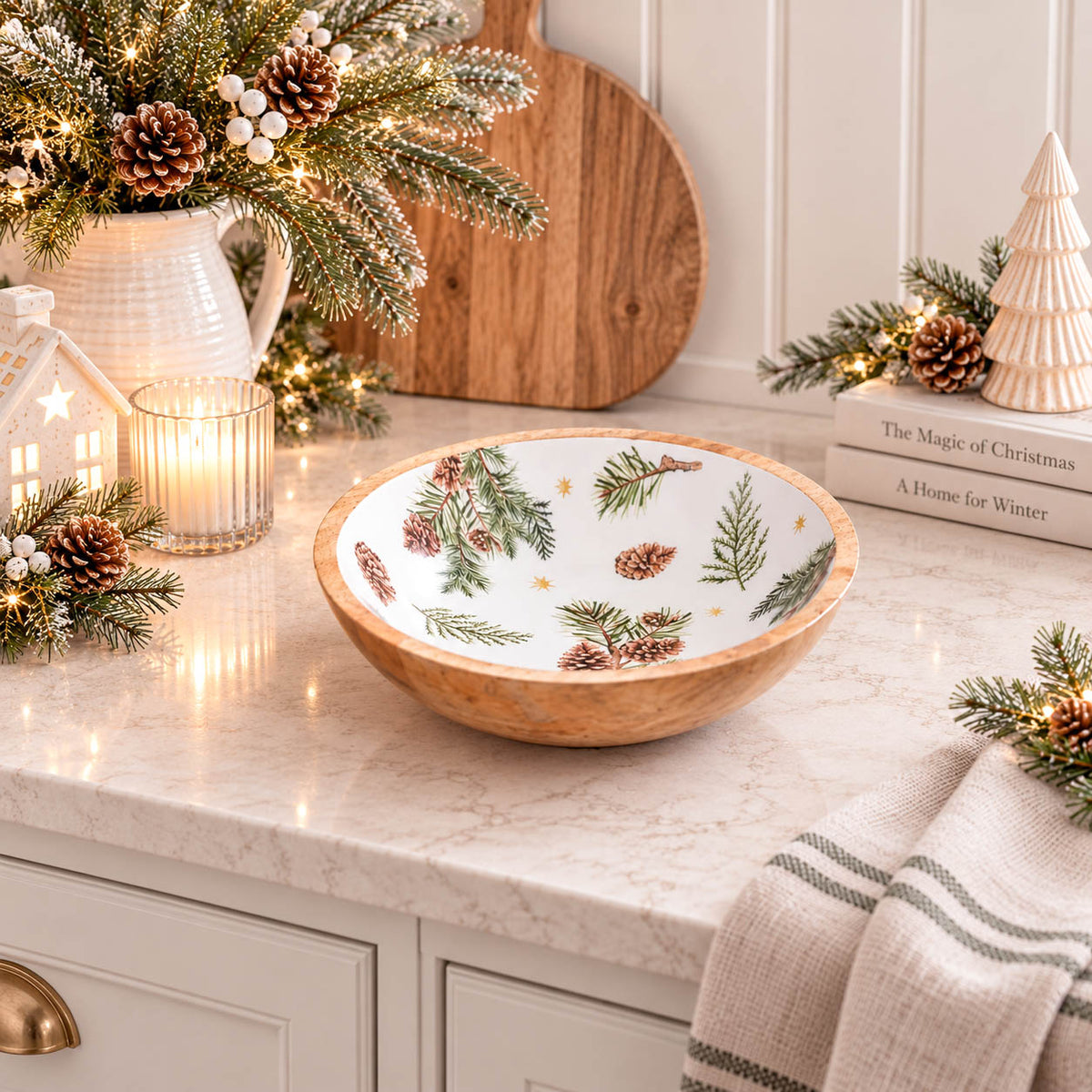 Fir &amp; Pinecone Mango Wood Bowl