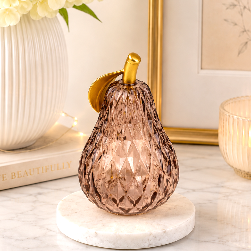 Small Chocolate Amber Textured Glass LED Pear