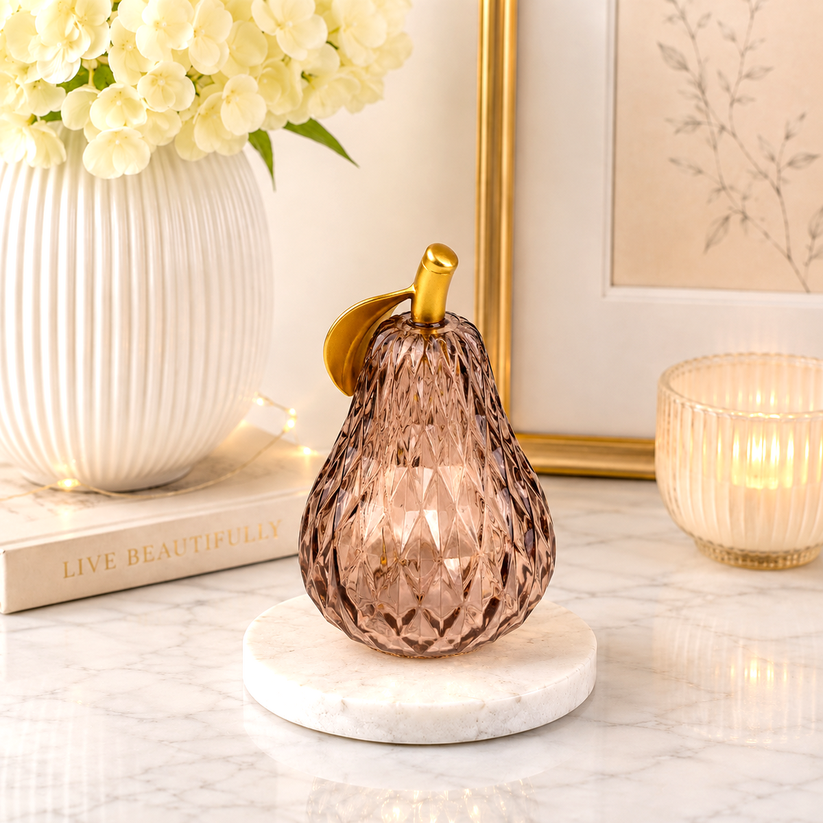 Small Chocolate Amber Textured Glass LED Pear