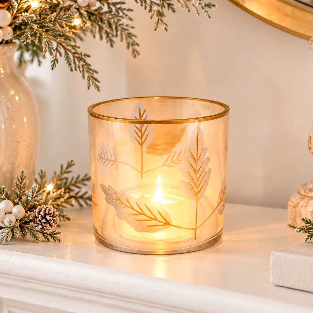 Gold Leaf Glass Tealight Holder