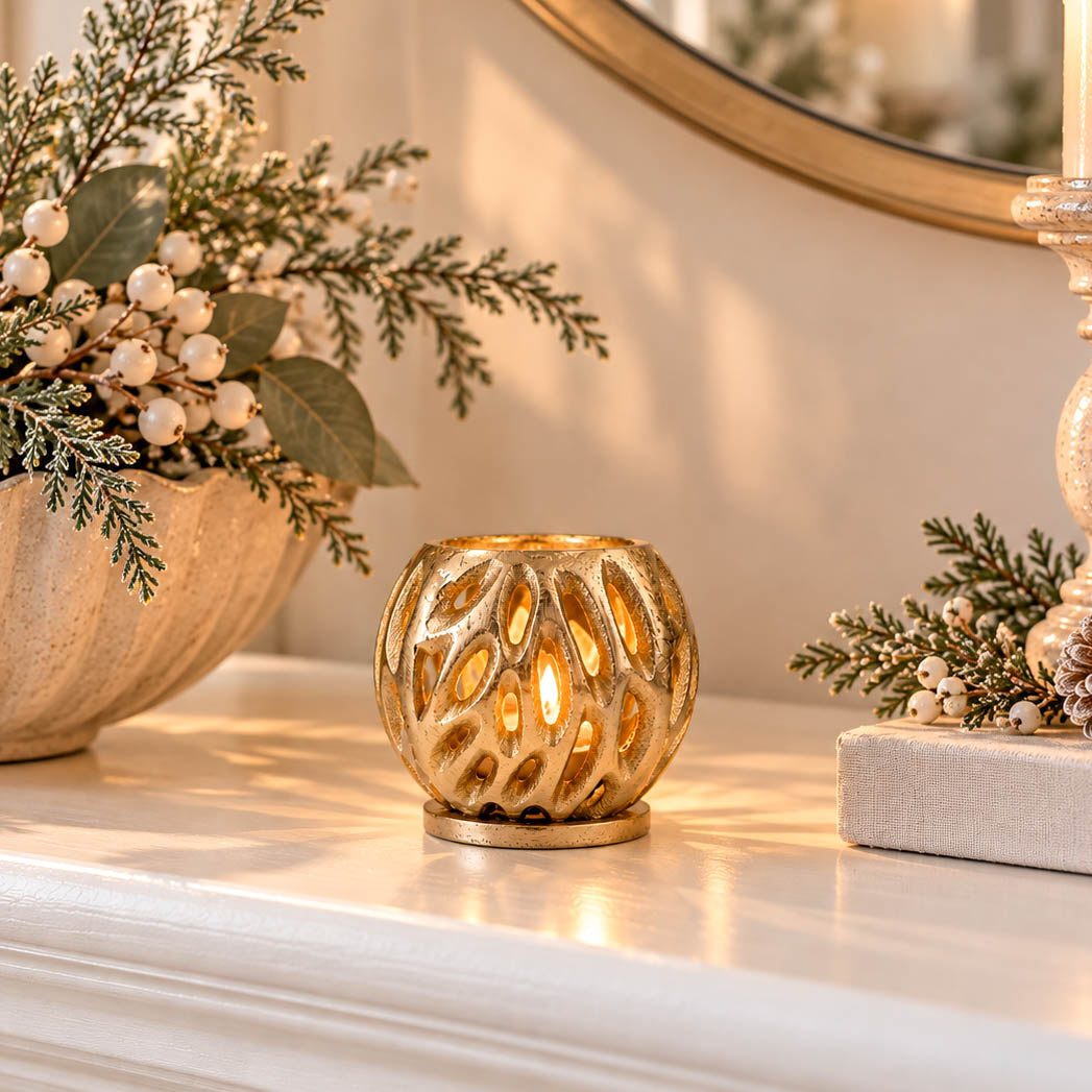 Small Gold Metal Organic Tealight Holder
