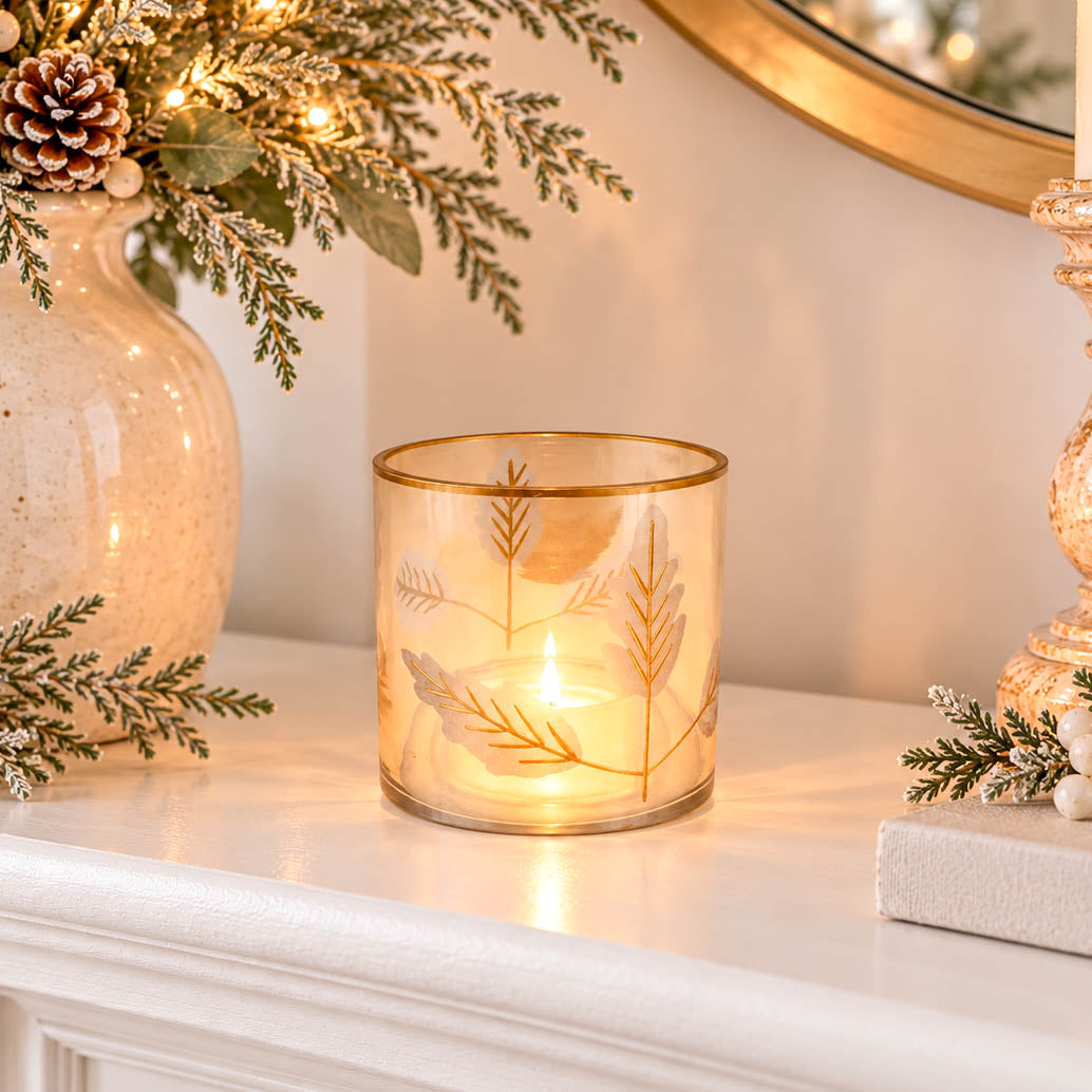 Gold Leaf Glass Tealight Holder