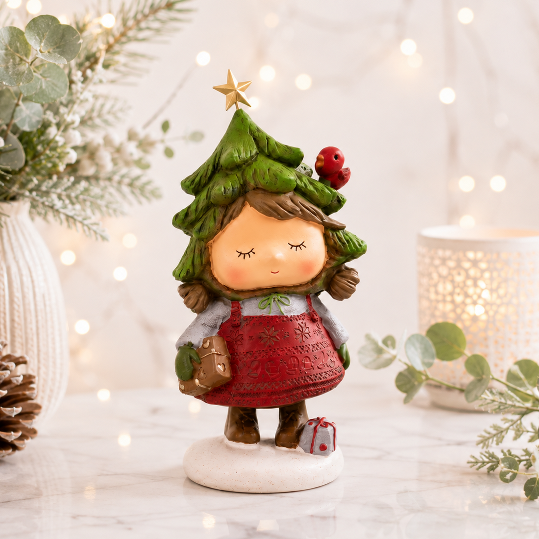 Winter Woodland Girl Figure in Tree Hat