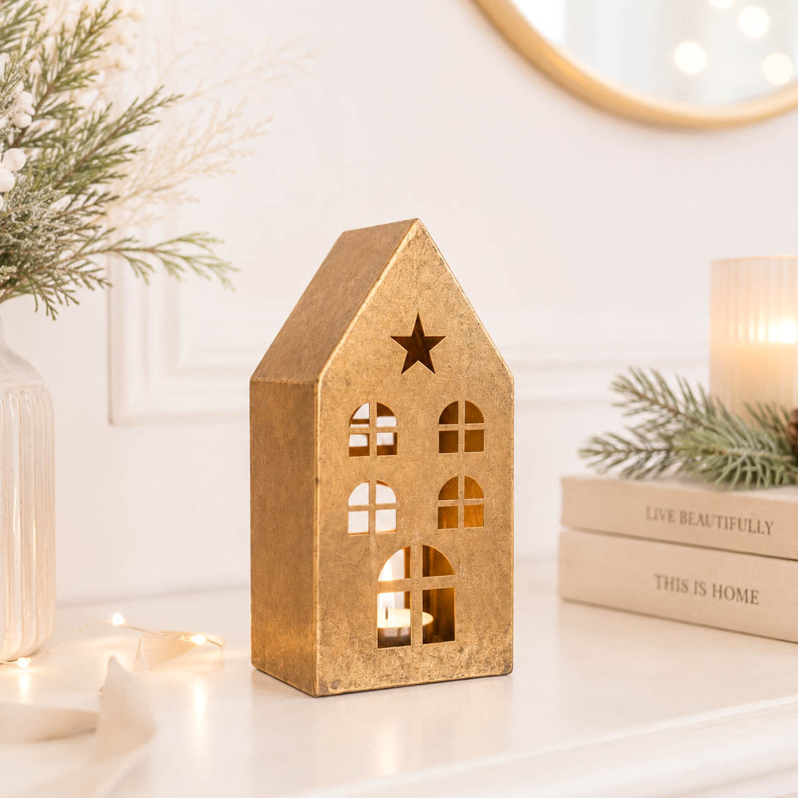 Antique Gold Metal House Lantern
