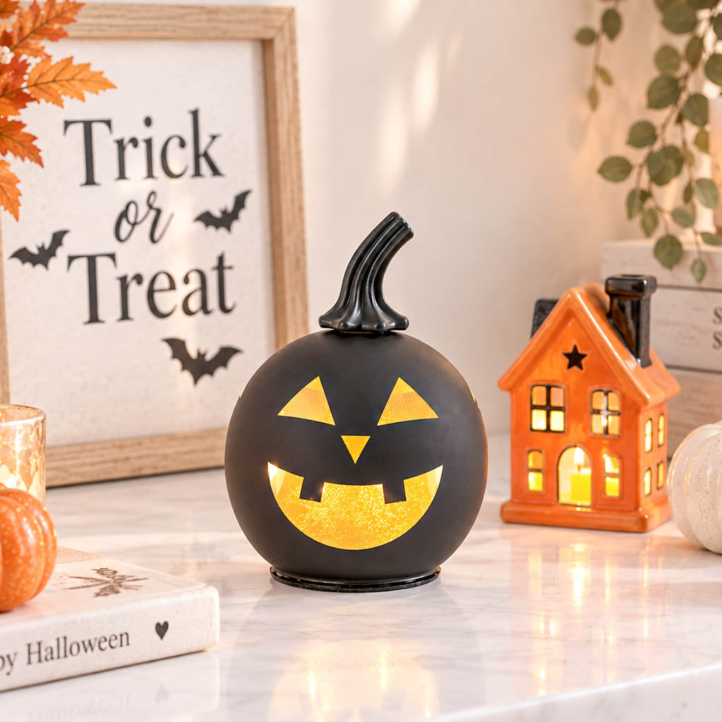 Black Glass LED Pumpkin