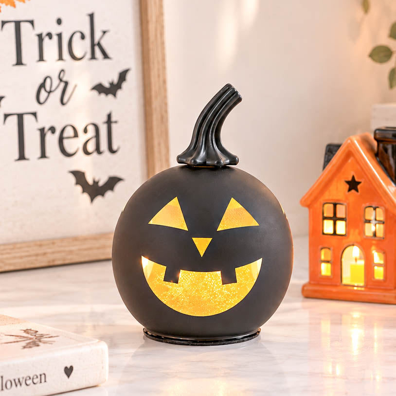 Black Glass LED Pumpkin