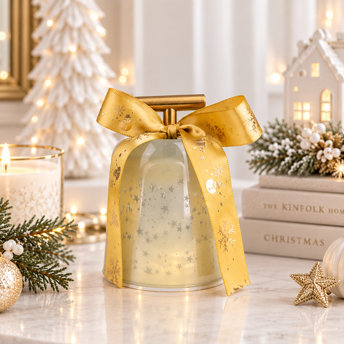 Gold LED Christmas Bell with Stars