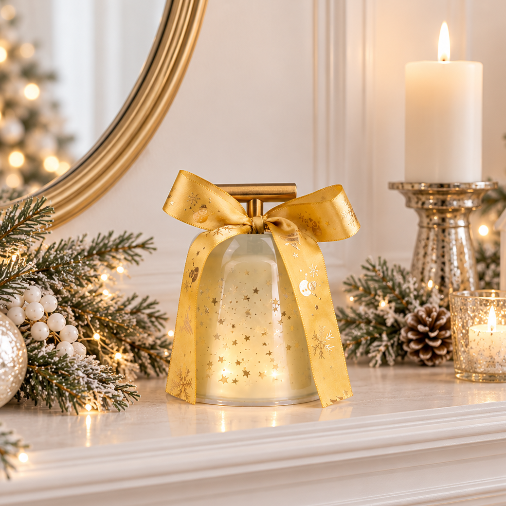 Gold LED Christmas Bell with Stars