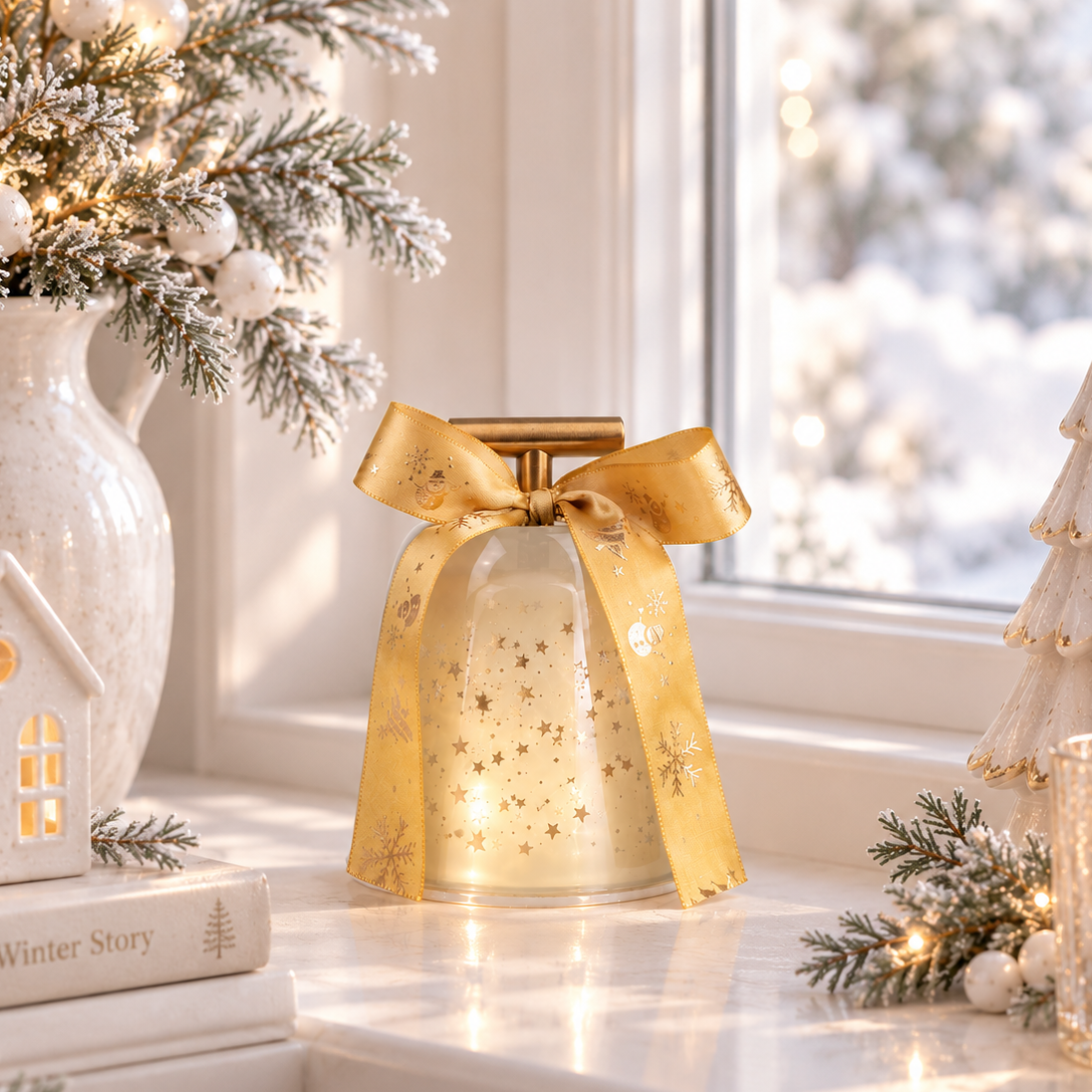 Gold LED Christmas Bell with Stars