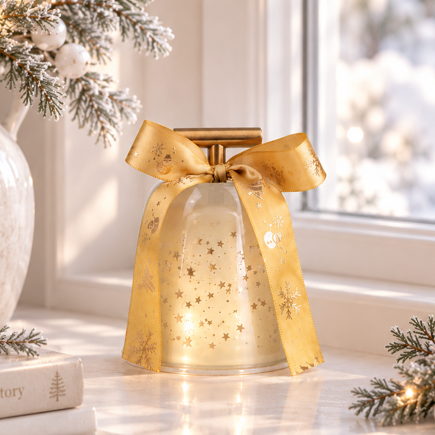 Gold LED Christmas Bell with Stars