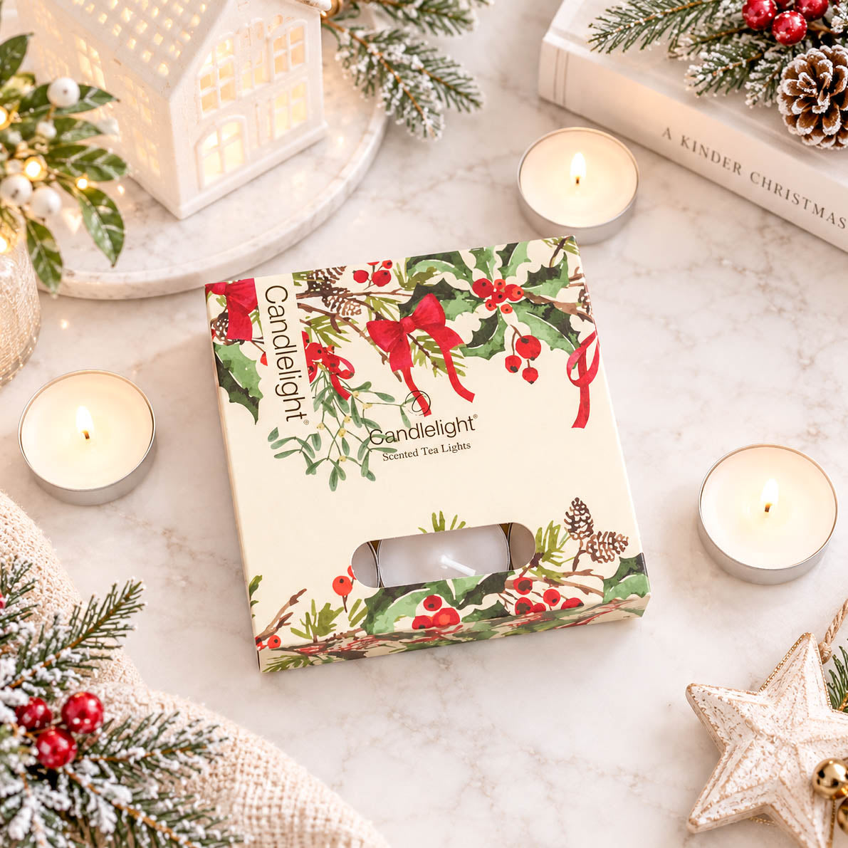Festive Florals Ribbons &amp; Bows Scented Tealights 9 Pack
