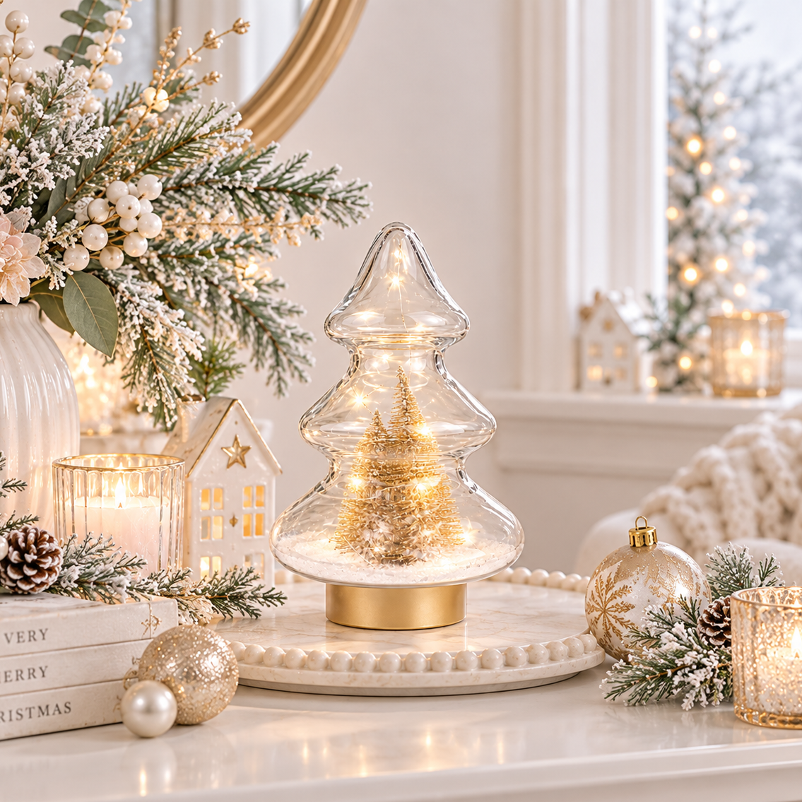 Clear LED Tree with Gold Christmas Trees