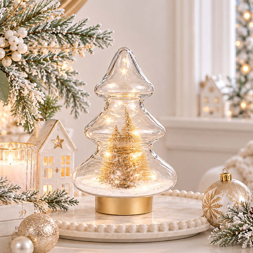Clear LED Tree with Gold Christmas Trees