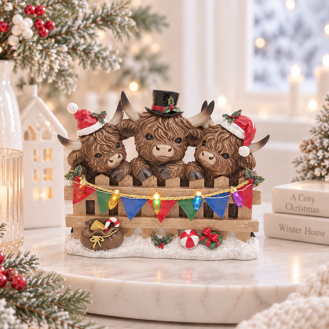 Christmas Highland Cow Trio LED Ornament