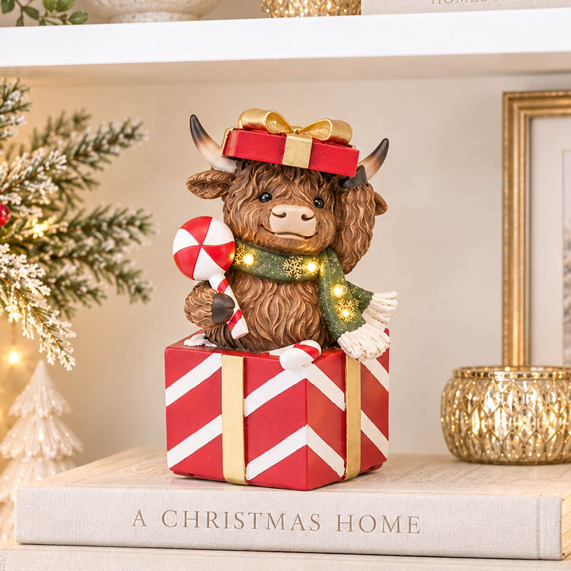 Christmas Present LED Highland Cow