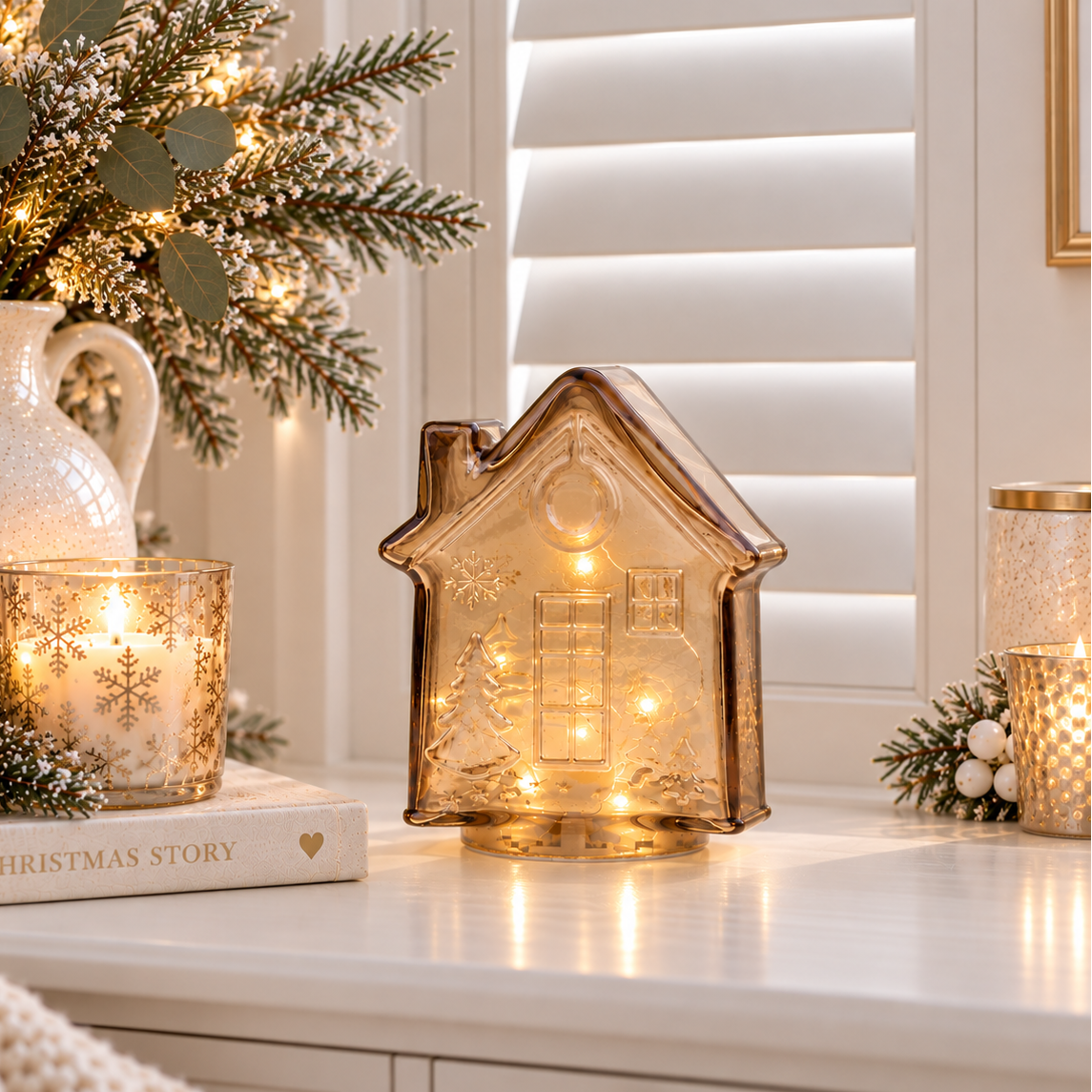 Soft Amber Glass LED Gingerbread House