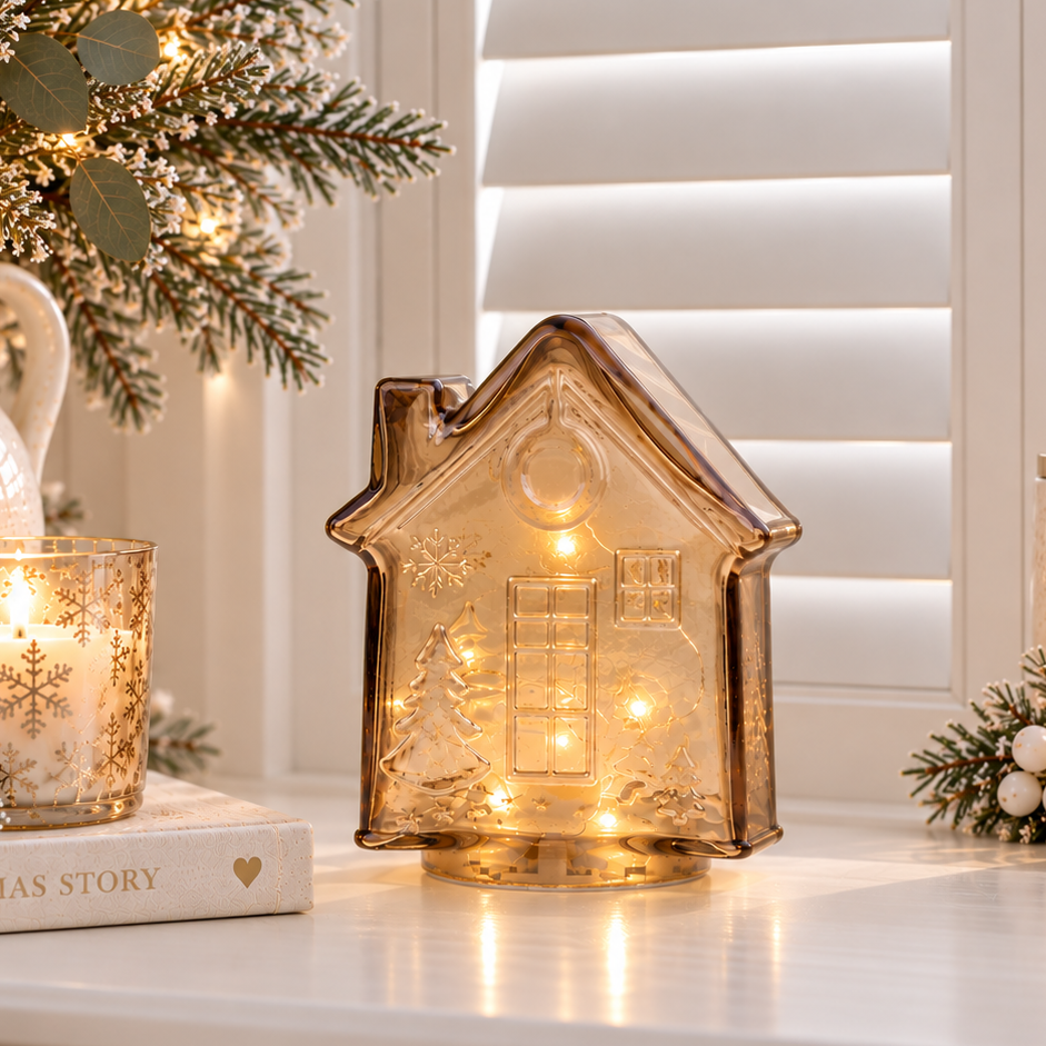 Soft Amber Glass LED Gingerbread House